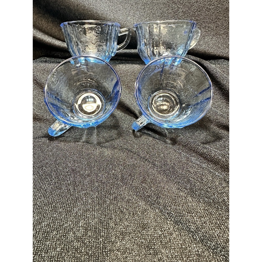 Indiana Glass Federal Madrid Blue Recollection 4 Tea Cups Depression, Glass - Picture 2 of 10